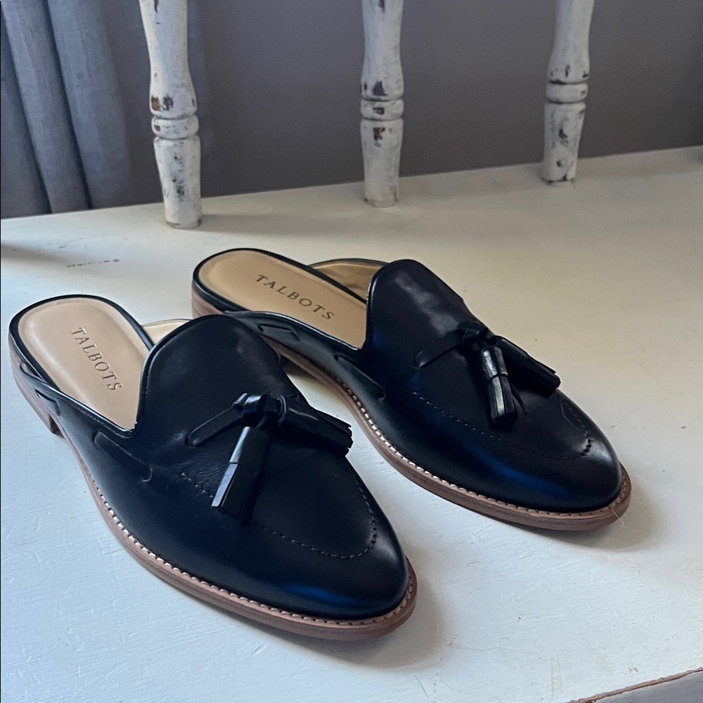 Talbots Black Tassel Mules